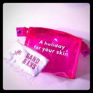 Embroidered hairband and beauty makeup bag combo